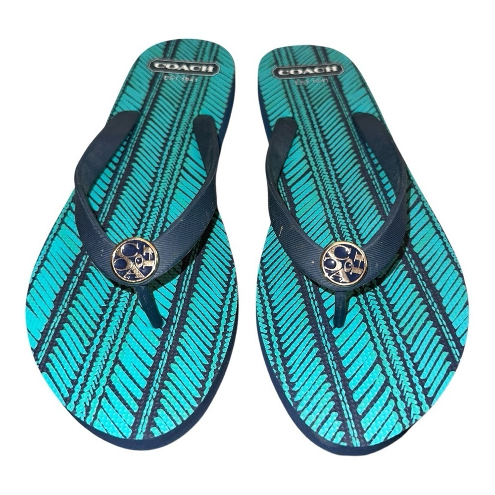 NWOT Coach Teal and Navy Flip Flops